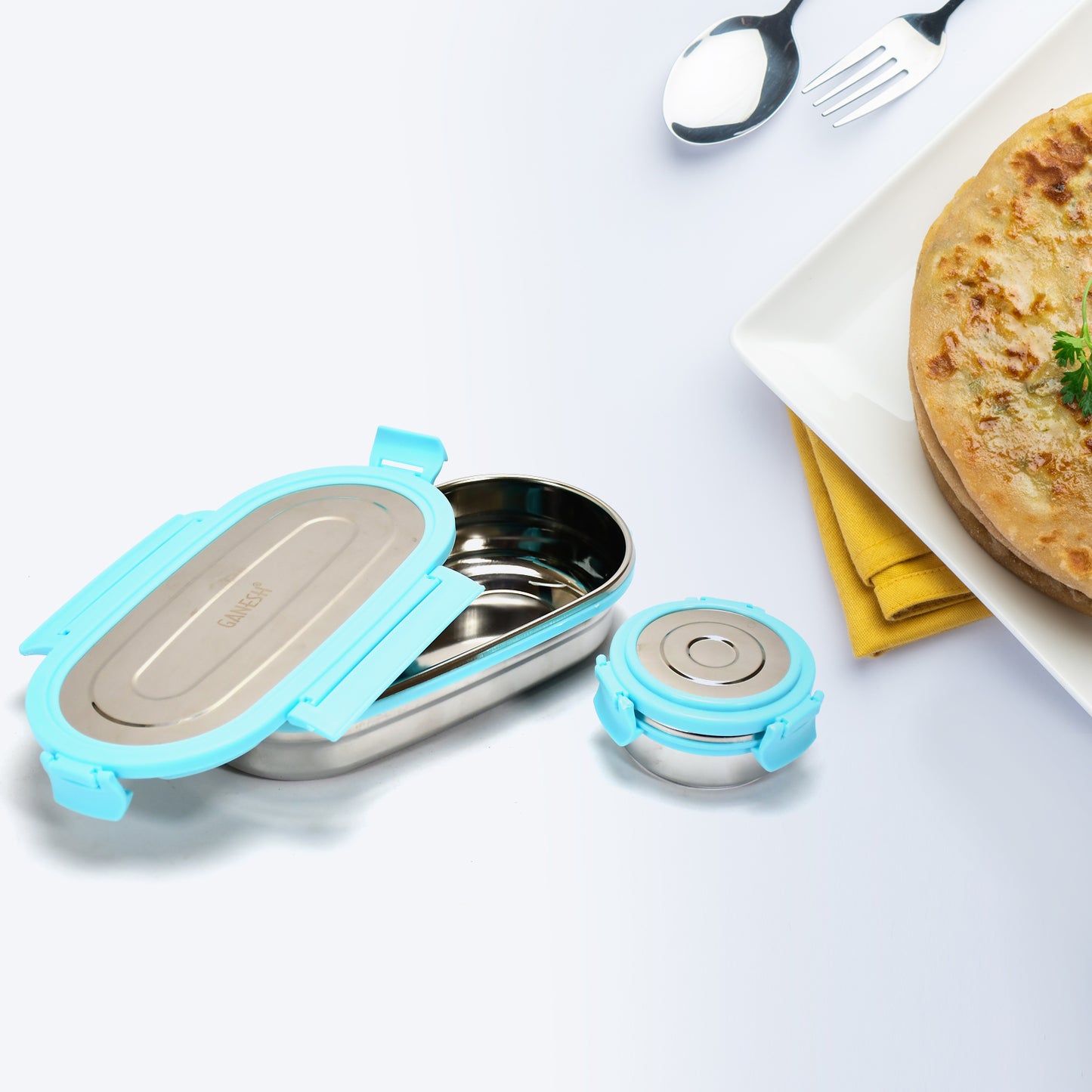 Ganesh Stainless Steel Lunch Box Small Container ( Set Of 2 Pcs ) - LootFaat