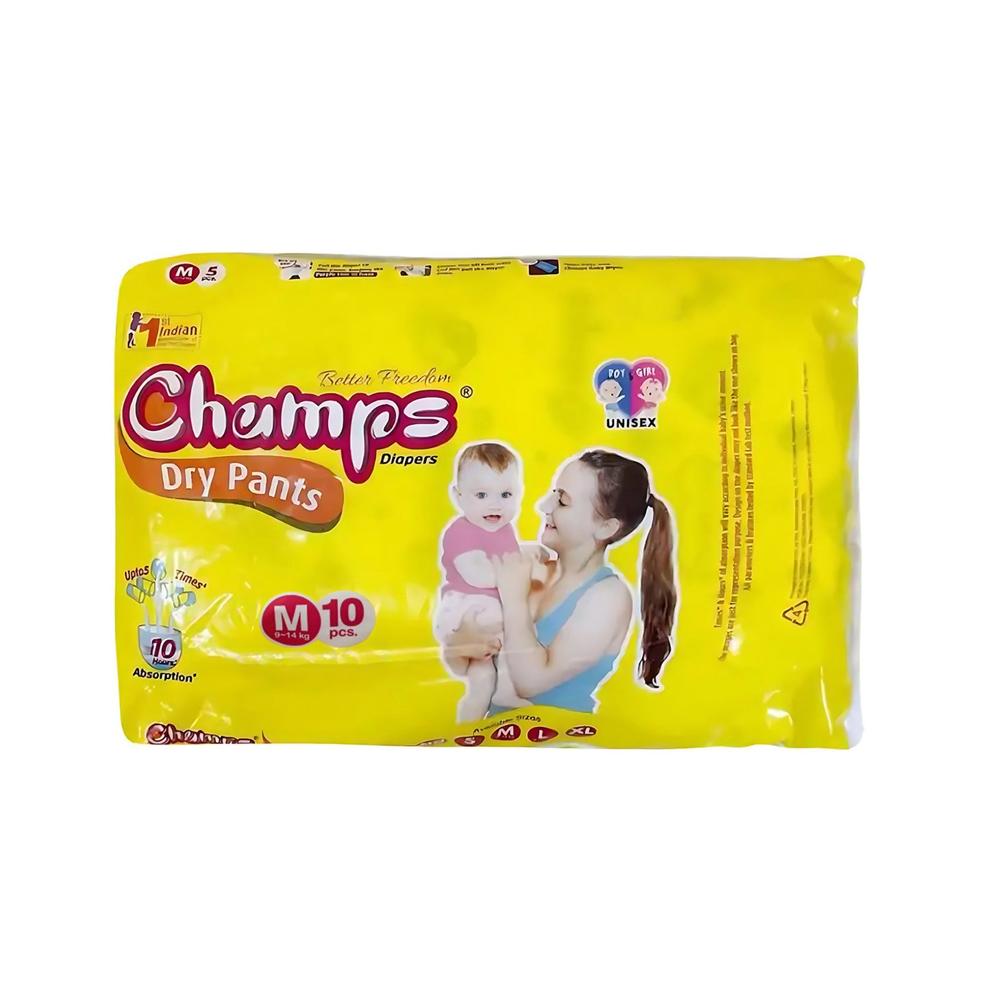 Medium Champs Dry Pants Style Diaper- Medium (10 Pcs) Best For Travel Absorption Champs Baby Diapers Champs Soft And Dry Baby Diaper Pants (M 10 Pcs ) - LootFaat