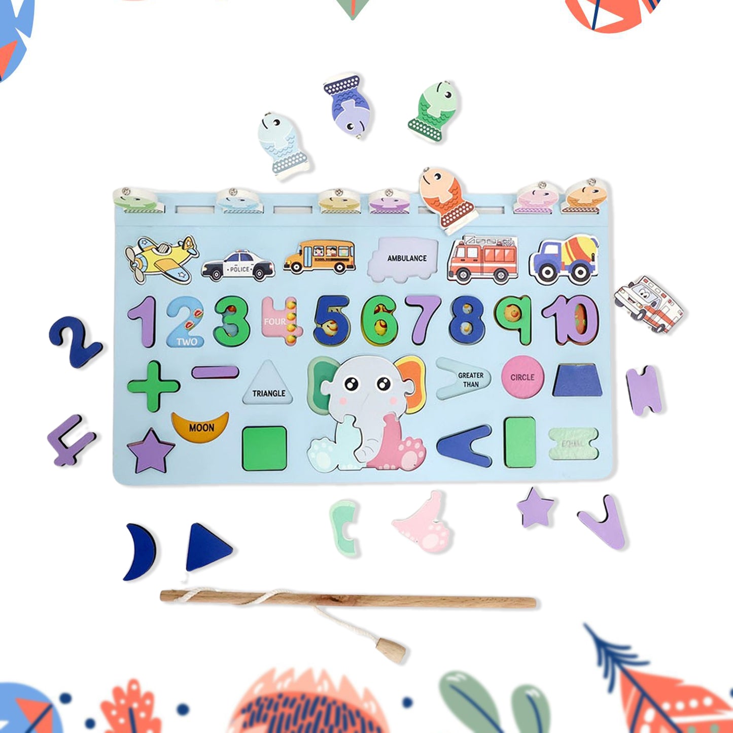 Wooden Number Puzzle Match Board And Magnetic Rod - LootFaat