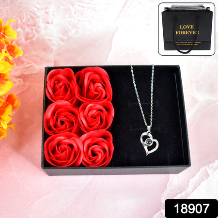 Rose Flower Gift Box Handmade Eternal Rose With I Love You Necklace Valentines Day - LootFaat