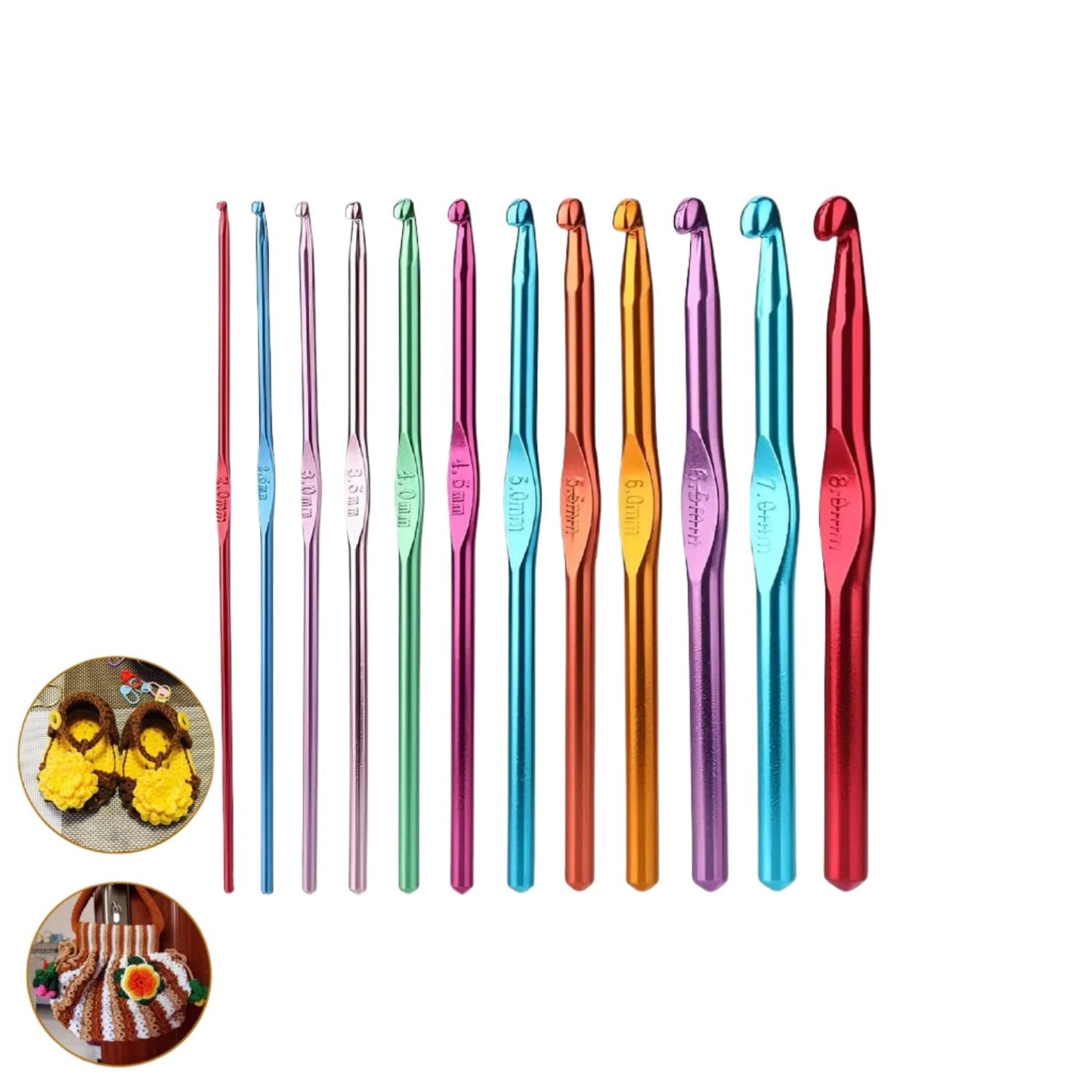 Aluminium Multicolor Knitting Needles Crochet Kit (12 Pcs Set) - LootFaat