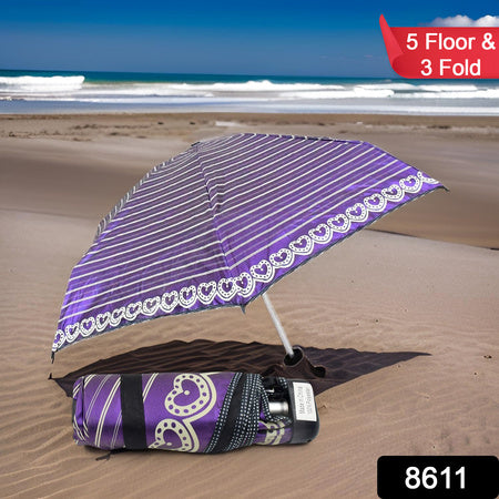 3-fold 5 Floor Sun Protective Solid Foldable Umbrella (1 Pc) - LootFaat