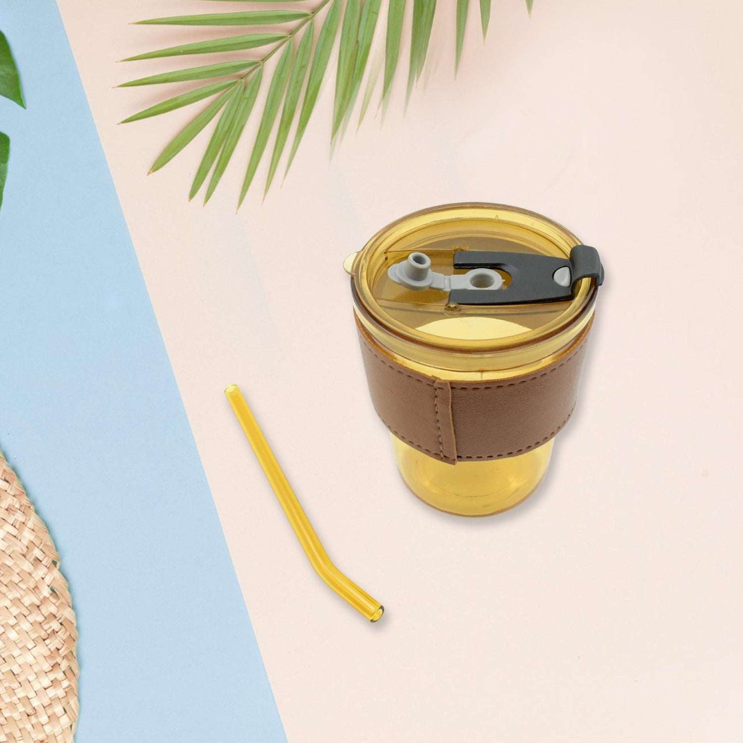 Home Glass Coffee Mugtea Cup With Glass Straw And Leakproof Lid Travel Friendly Cups With Heatproof Sleeves - LootFaat
