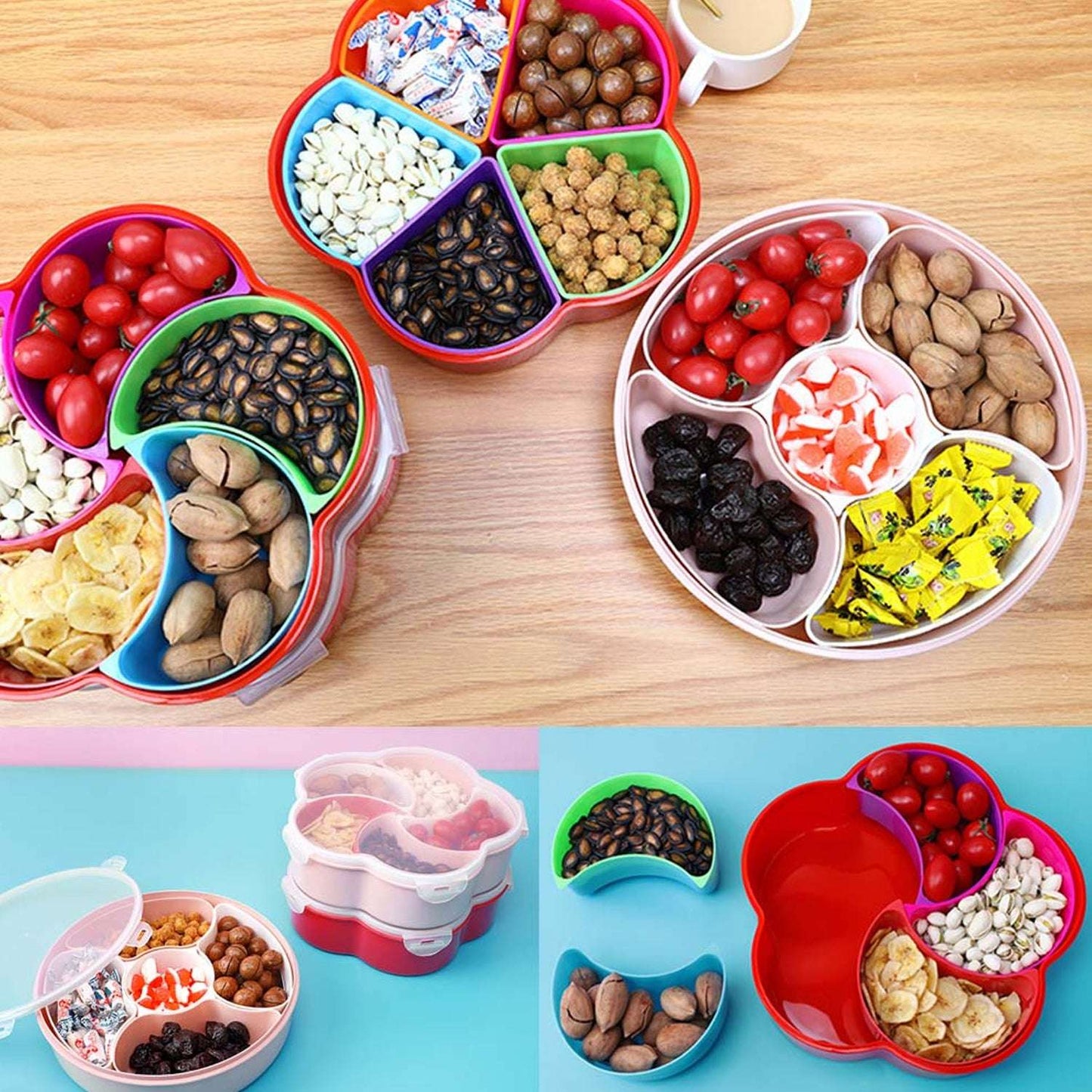5 Compartments Party Food Storage Snack Nuts Box For Peanuts Fruits And Candy Box For Home Kitchen Use - LootFaat