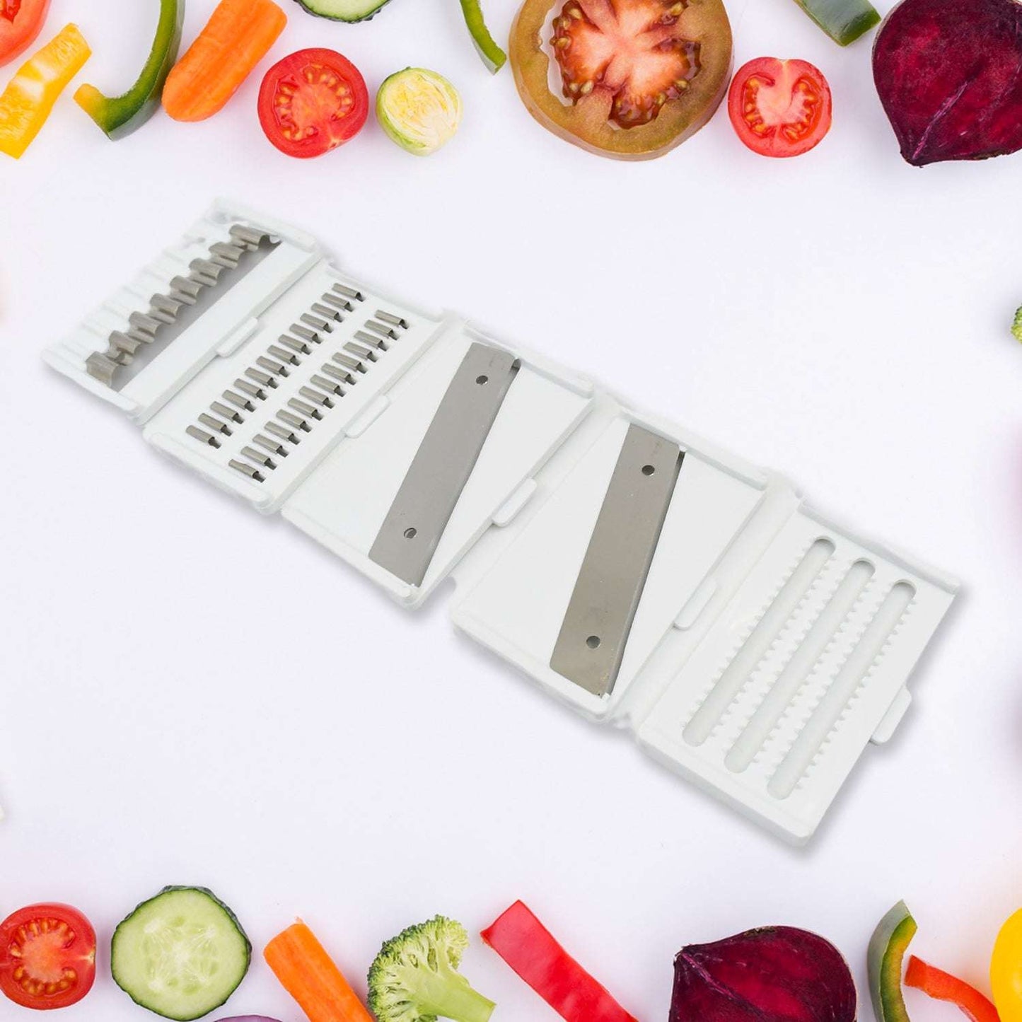 Vegetable Slicer Cutter - 6 Blades Kitchen Accessories Tools Appliances With Container Handle (1 Set) - LootFaat