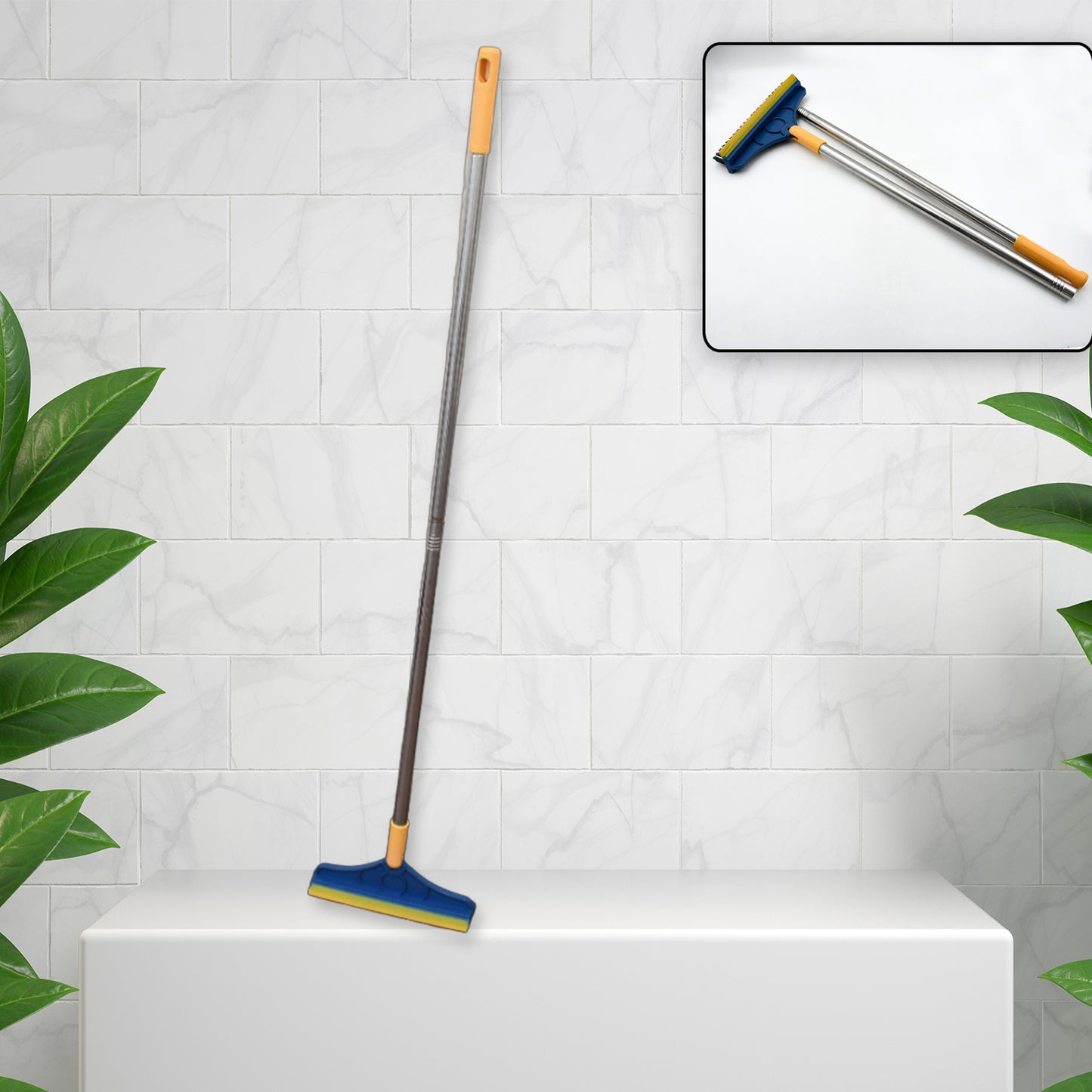 2 In 1 Cleaning Brush Long Handle Floor Brush Rotatable Cleaning Brush For Bathroom Kitchen 120 Degree Triangular Rotating Brush Head With Wiper - LootFaat