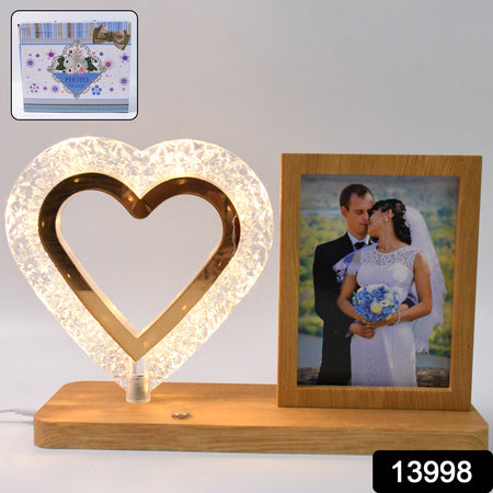 Heart Shape Cystal Led Lamp Photo Frame Night Lamp Wedding Gift Love Couple - LootFaat