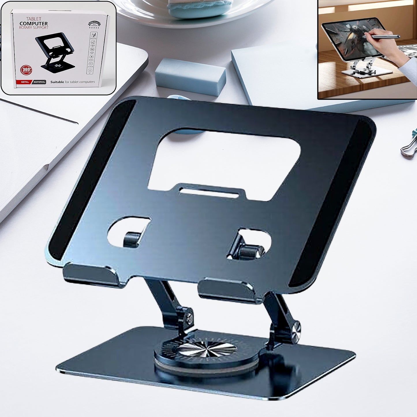 Aluminum Alloy 360rotating Bracket Adjustable Laptop Stand Portable Foldable Ergonomic Laptop Support - LootFaat