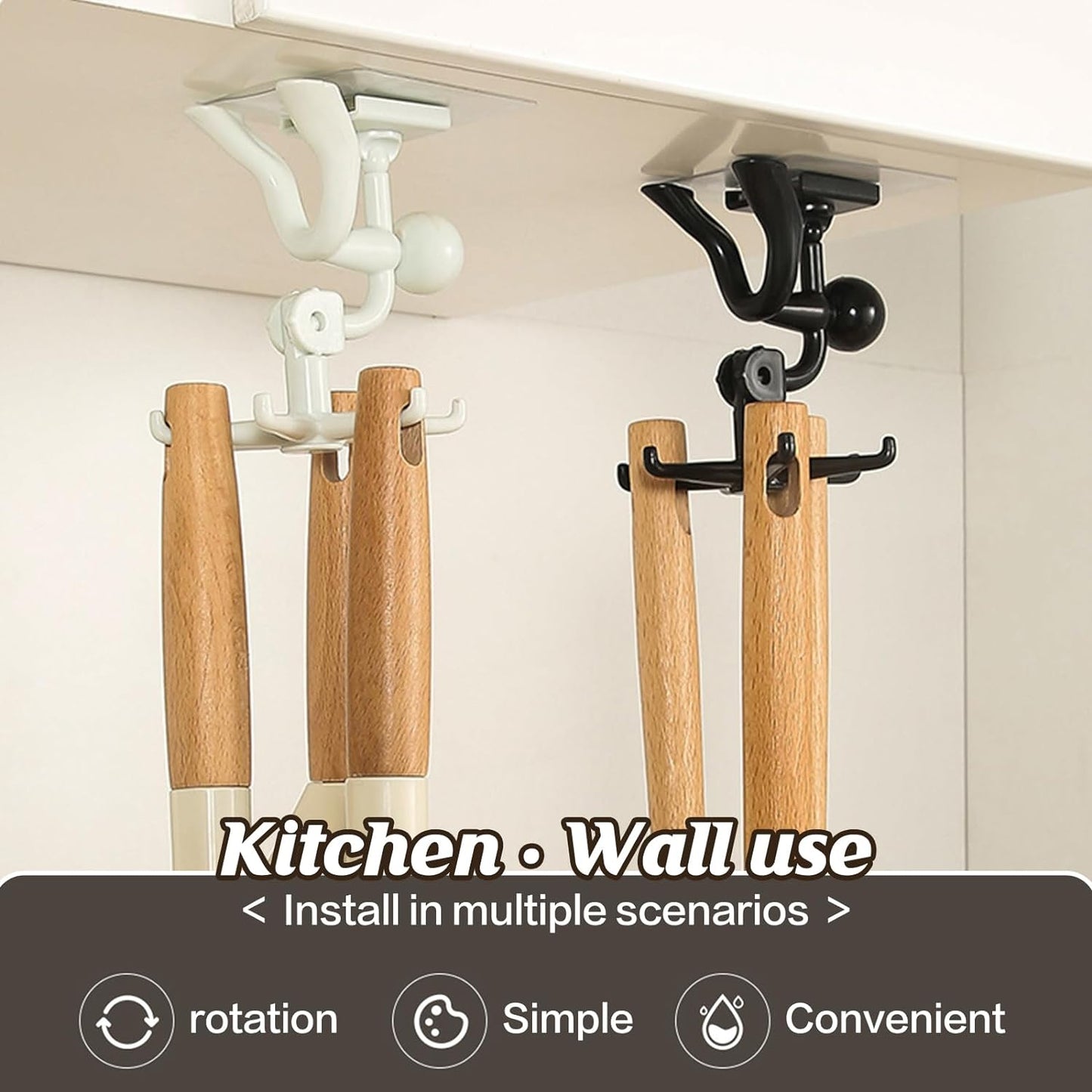 360 Degree Rotating Figure 6 Claw Kitchen Utensils Holder Hook Organizerkitchen Rack Non-punching And Trace Sticky Hook For Bathroom Door Wall White (1 Pc ) - LootFaat
