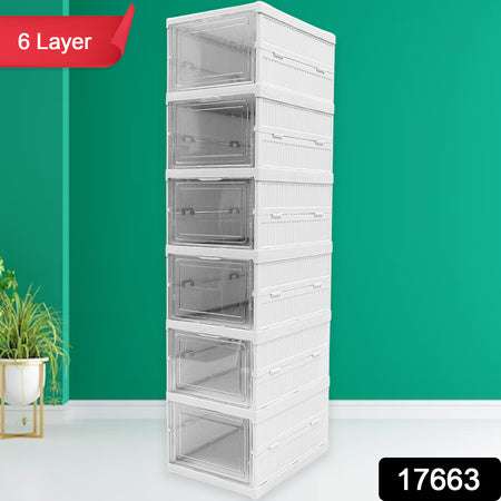 Stackable Multifunctional Storage For Clothes Foldable Drawer Shelf Basket Utility Cart Rack Storage Organizer Cart For Kitchen Pantry Closet Bedroom Bathroom Laundry (6 Layer 1 Pc) - LootFaat