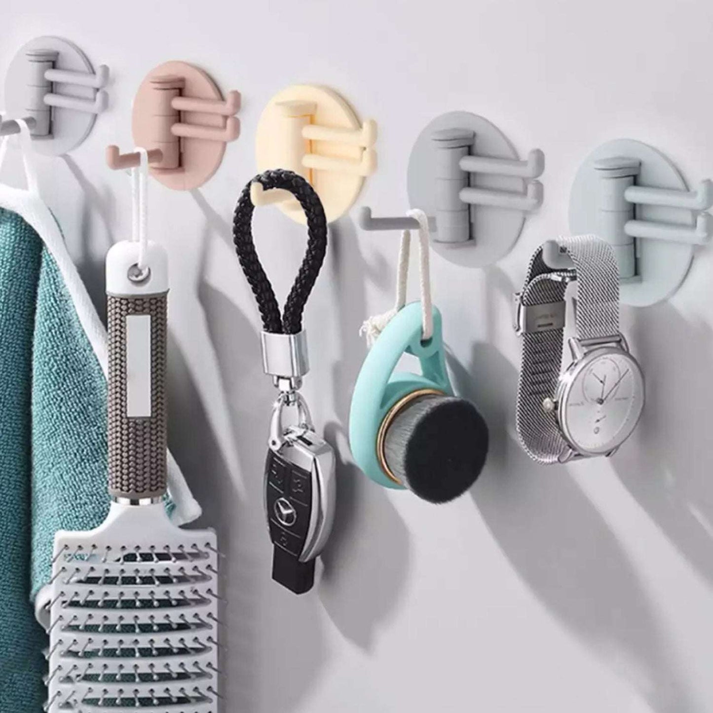 Sticky Hook Household Strong Punch-free Hook 180foldable Multi-function Rotatable Hook With 3 Hooks Suitable For Bathroom Kitchen Office (1 Pc) - LootFaat