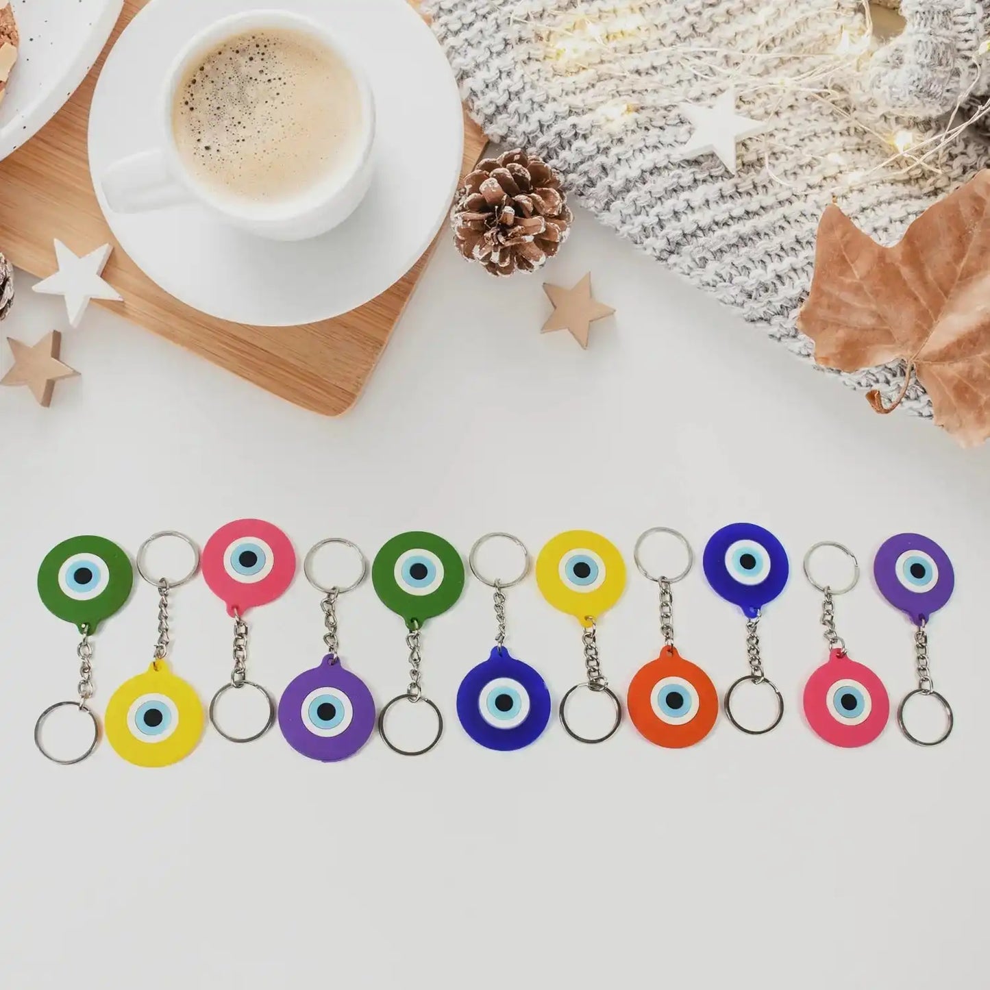 Evil Eye Rubber Silicone Keychain (12 Pcs Set Mix Color)