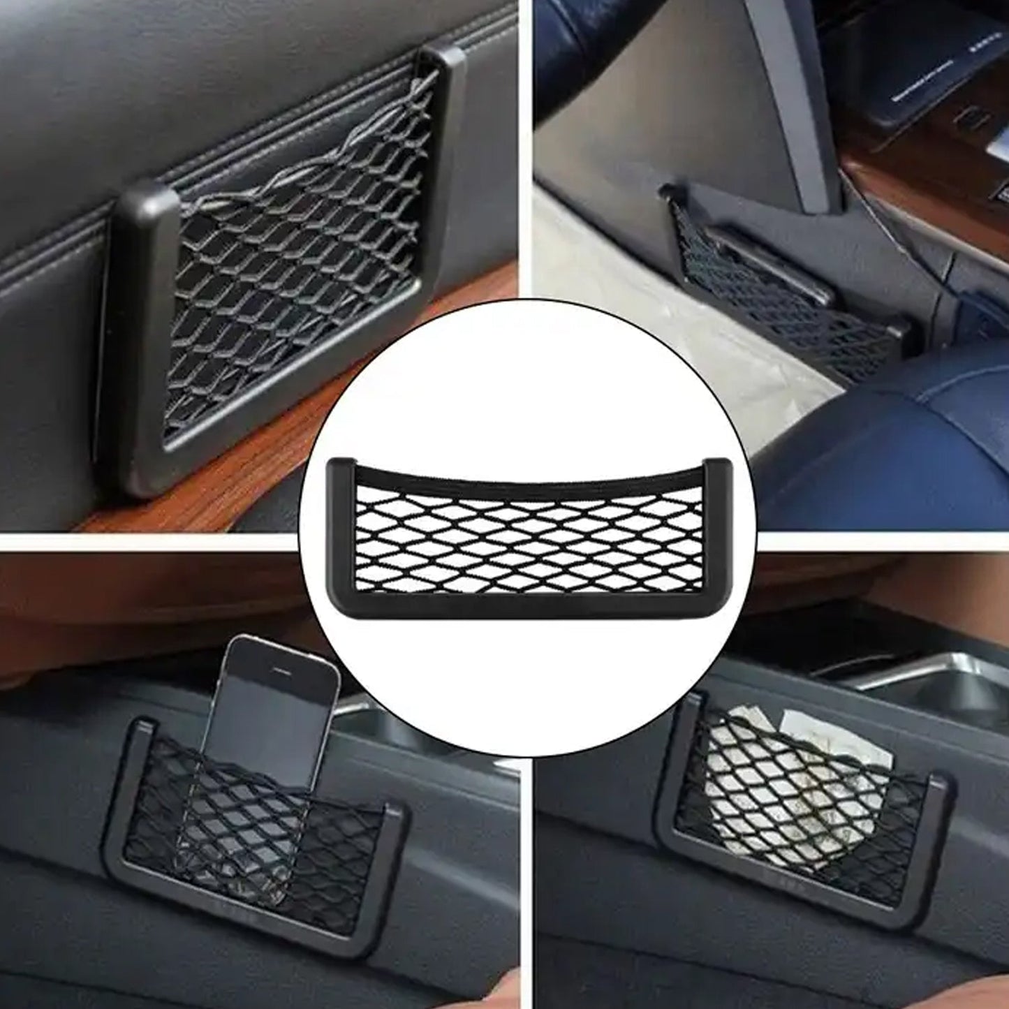Car Storage Organize Car String Bag Car Seat Side Storage Net Bag Mesh Pocket Organizer Stick-on For Purse Bag Phone - LootFaat