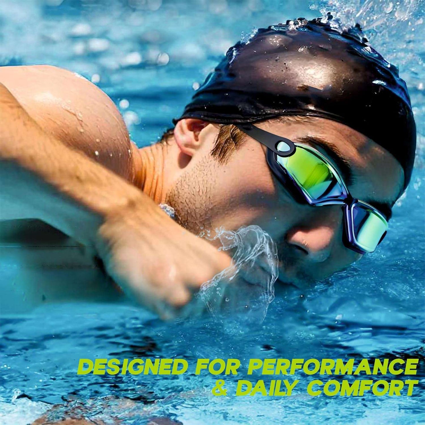 Mirrored Swimming Goggles - Anti-Fog UV Protection with Earplugs