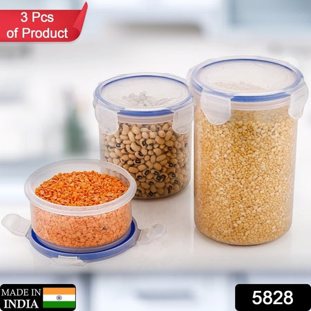 Round Plastic Airtight Food Storage Containers With Leak Proof Locking Lid Storage Container Set Of 3( Approx Capacity 500ml1000ml1500ml Transparent) - 3 Pc Set - LootFaat