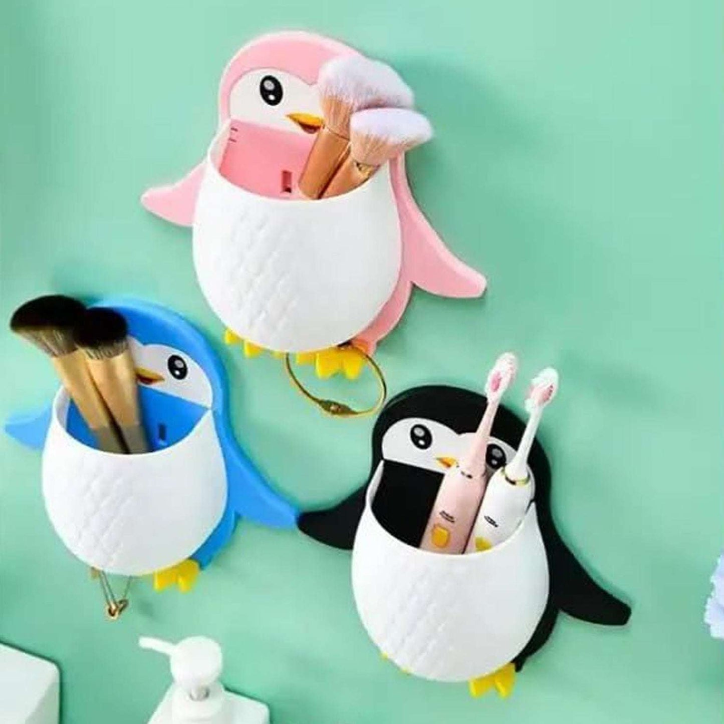 Penguin Storage Box Adhesive Remote Case Electric Toothbrushes Holder Universal Controller Holder Wall Nightstand Office Plastic Wall Mount - LootFaat