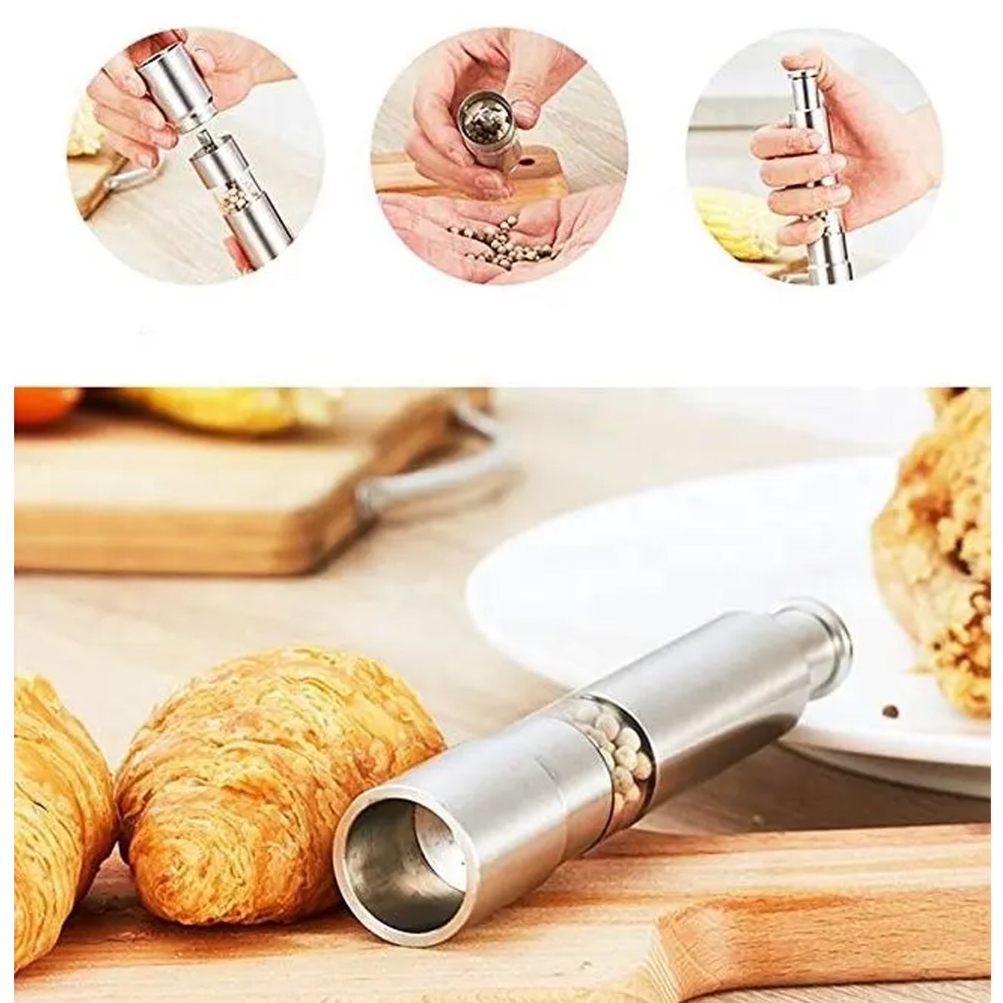 Thumb Press Stainless Steel Salt & Pepper Grinder