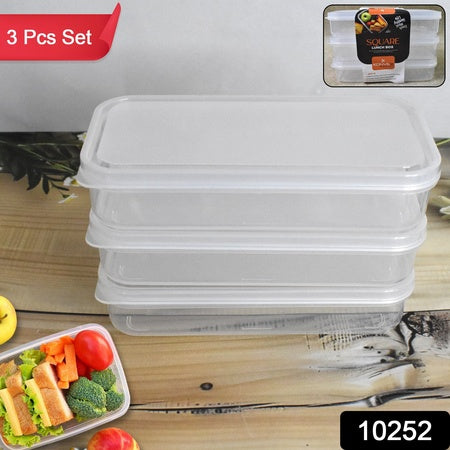 Plastic Square Lunch Box Kitchen Containers Set (3 Pcs Set) - LootFaat