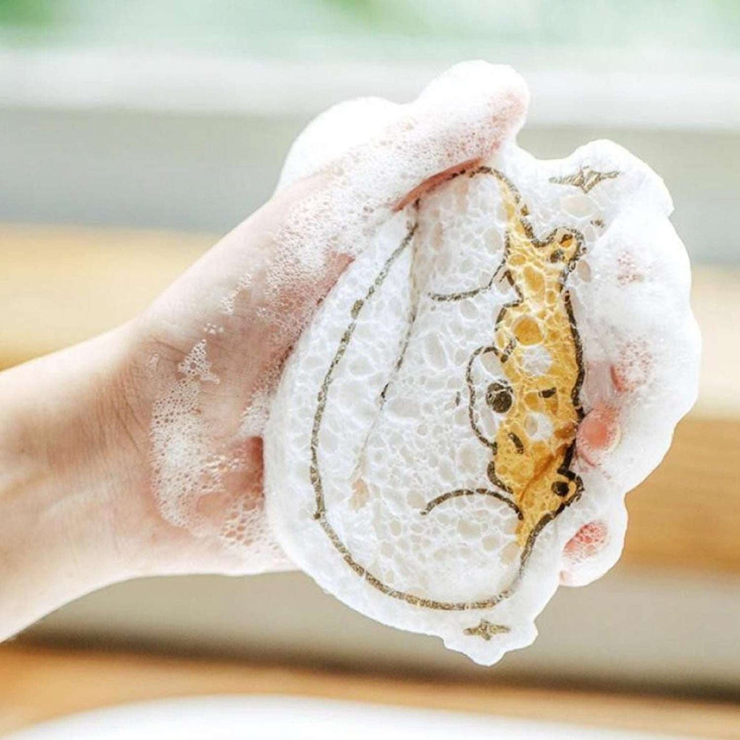 Compressed Wood Pulp Sponge. Creative Cartoon Design Scouring Pad Dishwashing Absorbing Pad. Kitchen Cleaning Tool. - LootFaat