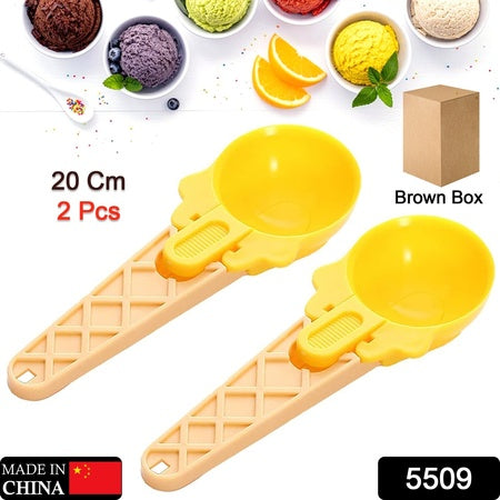 Ice Cream Spoons 2pcs Plastic Water Melon Scoopers With Trigger Dipper And Adults For Summer Party Ice Cream Scoop Food Serving Spoon Kitchen Tools Ice Cream Digging Spoon Household Spoons Cupcake Spoons Aps Fruit Ball Player (2 Pc) - LootFaat