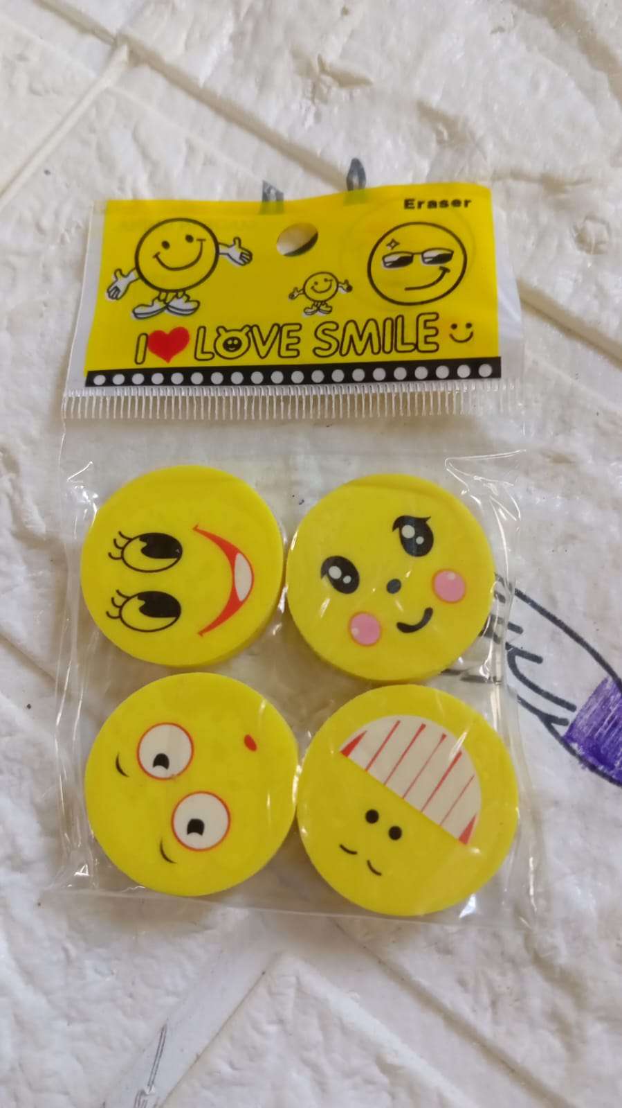 Cute Smile Emoji Erasers Cute Smile Face Rubber Eraser Dentist Dental Clinic School Kid For School Going Kidsbirthday Party Return Gift Set (4pc Set) - LootFaat