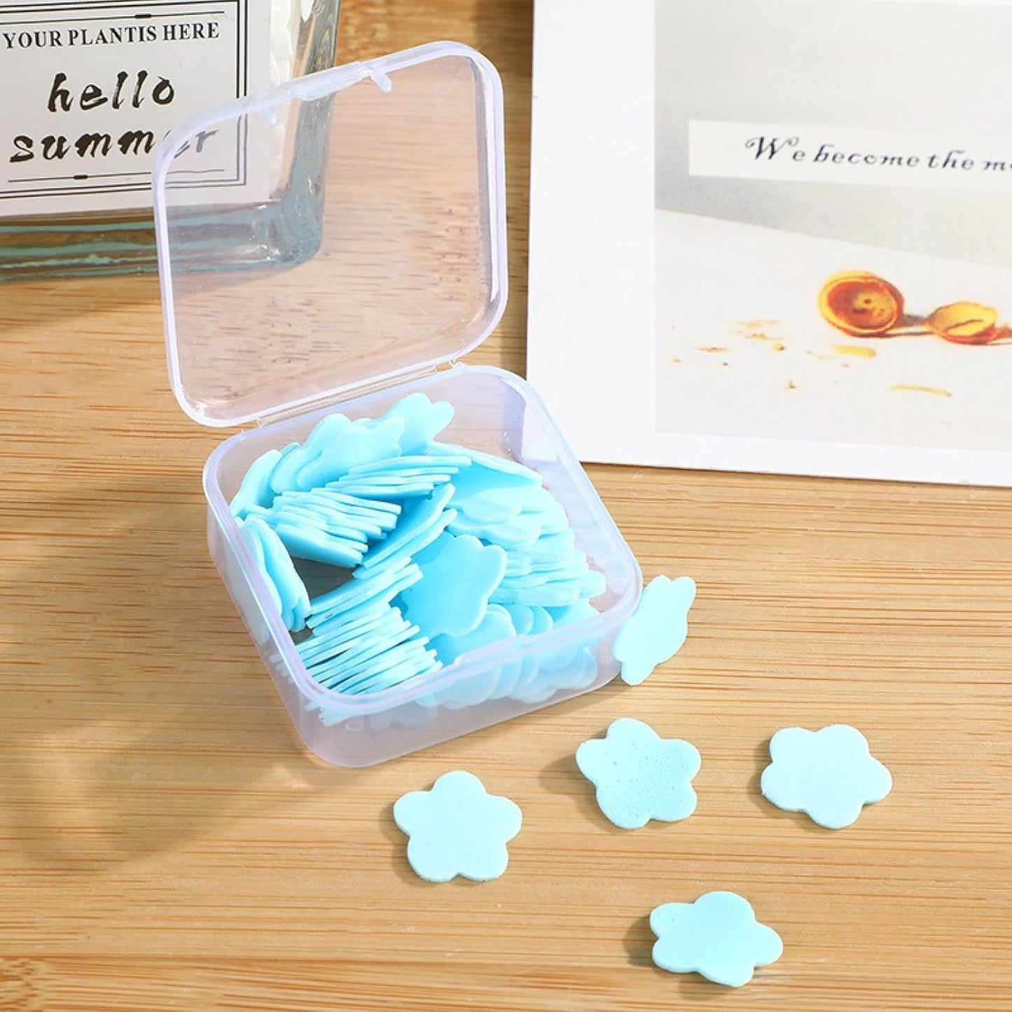 Mini Portable Travel Soap Paper Sheets Flower Shape (100 Pcs Set Approx Mix Color) - LootFaat
