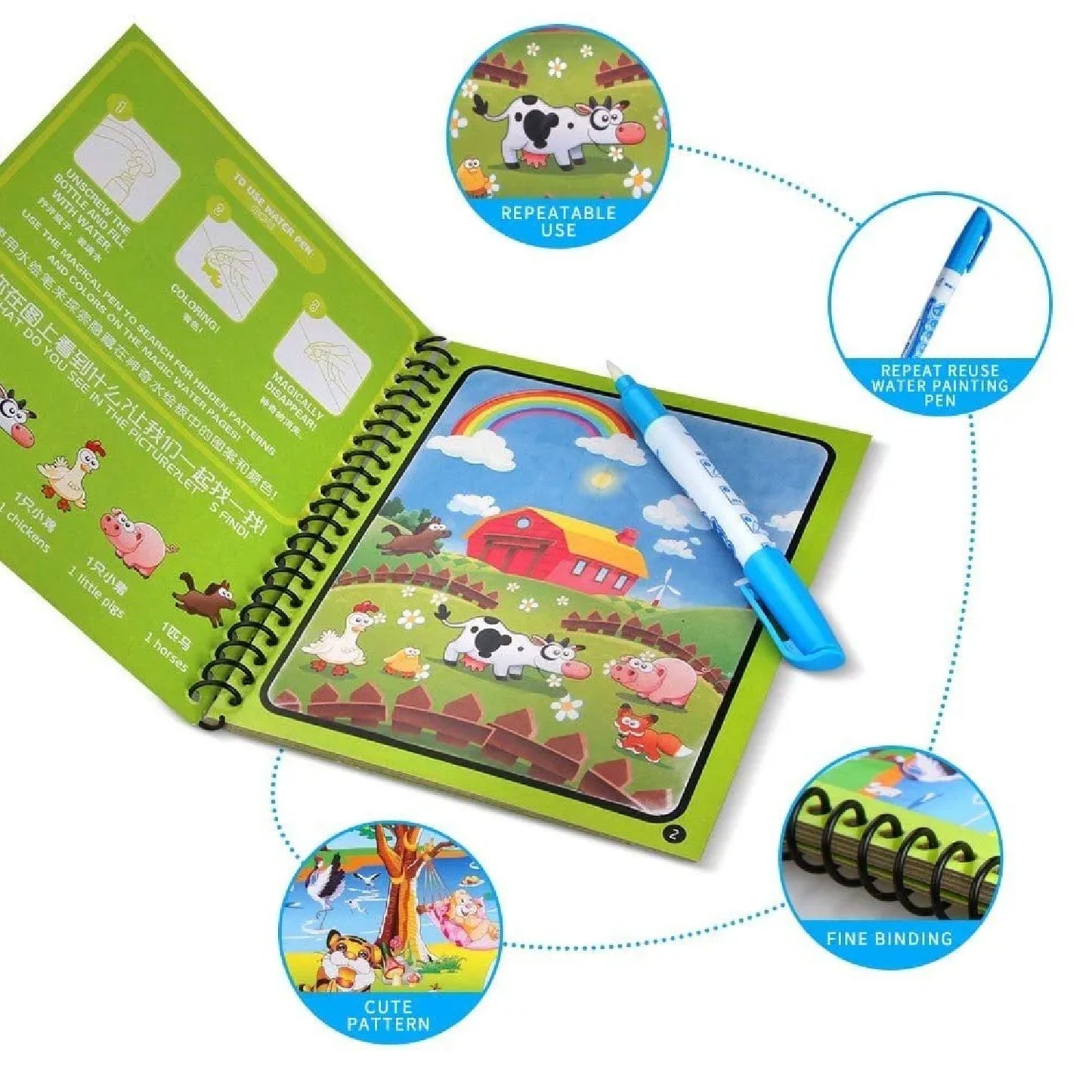 Magic Water Quick Dry Book Water Coloring Book Doodle With Magic Pen Painting Board - LootFaat