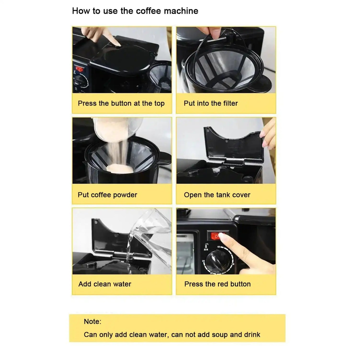 3 In 1 Breakfast Maker Portable Toaster Oven Grill Pan Coffee Maker Full Breakfast Ready At One Go
