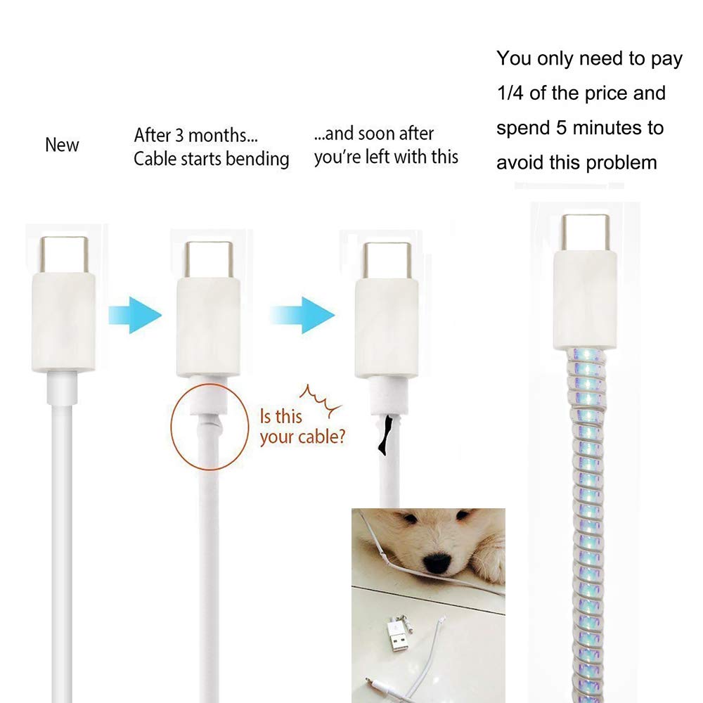 Metallic Finish Cable Spiral Protectorwire Repairpet Cord Protectorheadphone Saver Cable Wrapcover For Mac Charging Cable - LootFaat