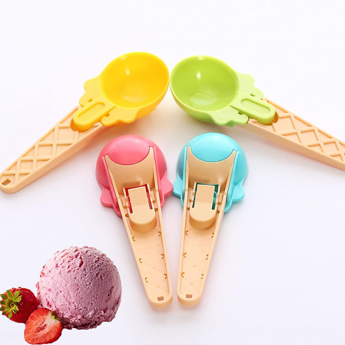 Ice Cream Spoons 2pcs Plastic Water Melon Scoopers With Trigger Dipper And Adults For Summer Party Ice Cream Scoop Food Serving Spoon Kitchen Tools Ice Cream Digging Spoon Household Spoons Cupcake Spoons Aps Fruit Ball Player (2 Pc) - LootFaat