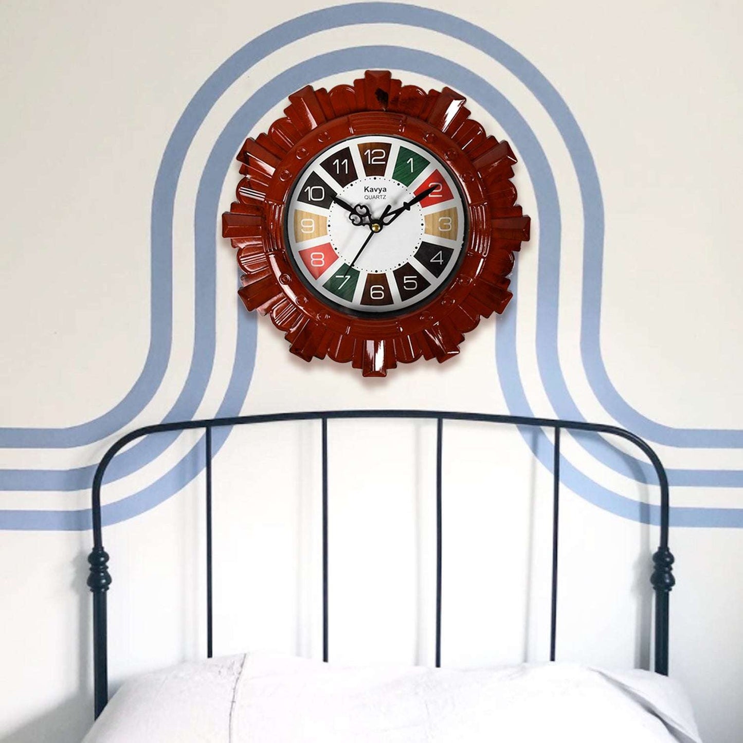 Wooden Look Designer Wall Clock Plastic Decorative Latest Wall Clock Battery Operated Round Easy To Read For Roomhomekitchenbedroomofficeschool - LootFaat