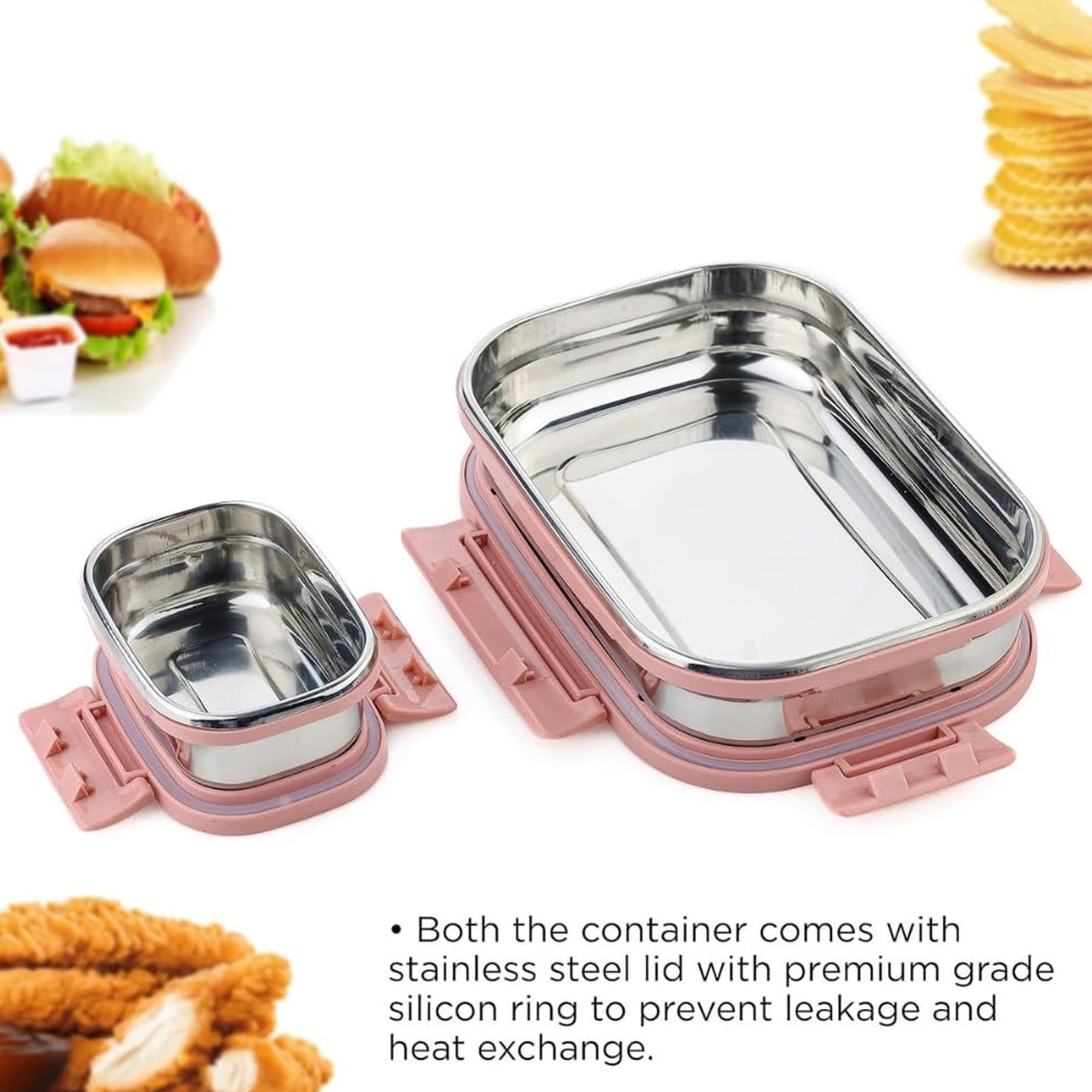 Premium Stainless Steel Leak Proof Air Tight Lunch Boxes (900ml+200ml Approx 2 Pc Set) - LootFaat