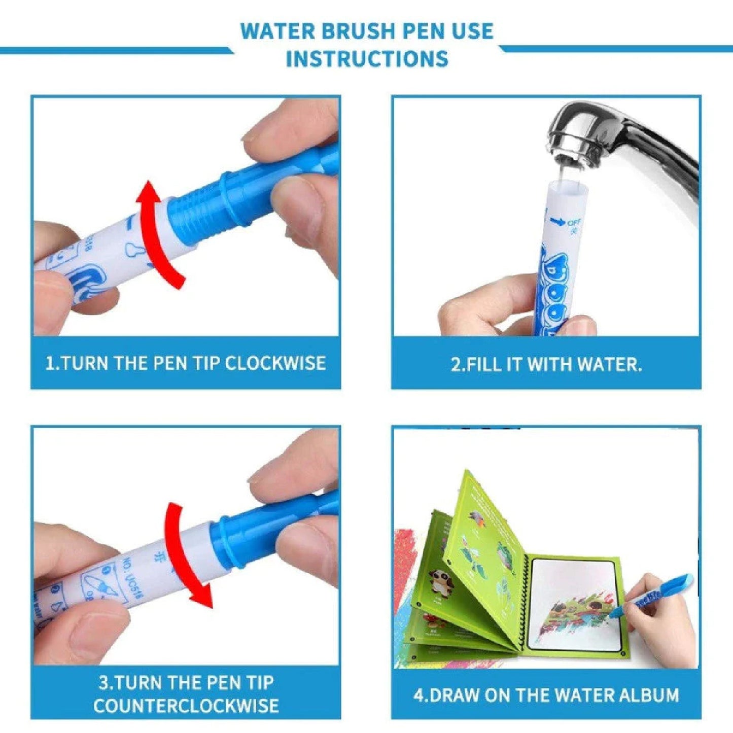 Magic Water Quick Dry Book Water Coloring Book Doodle With Magic Pen Painting Board - LootFaat