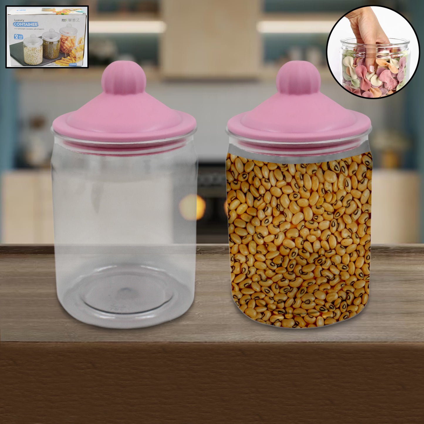 Transparent Kitchen Plastic Container Jar Set (2 Pcs Set 1100 Ml Approx) - LootFaat