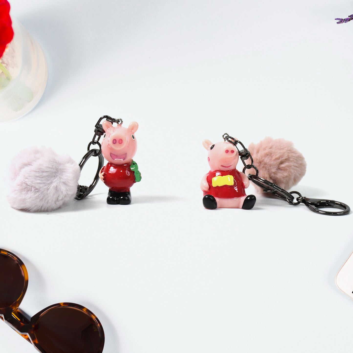 Cute Cartoon Keychain With Fluffy Pom (1 Pc Mix Design) - LootFaat
