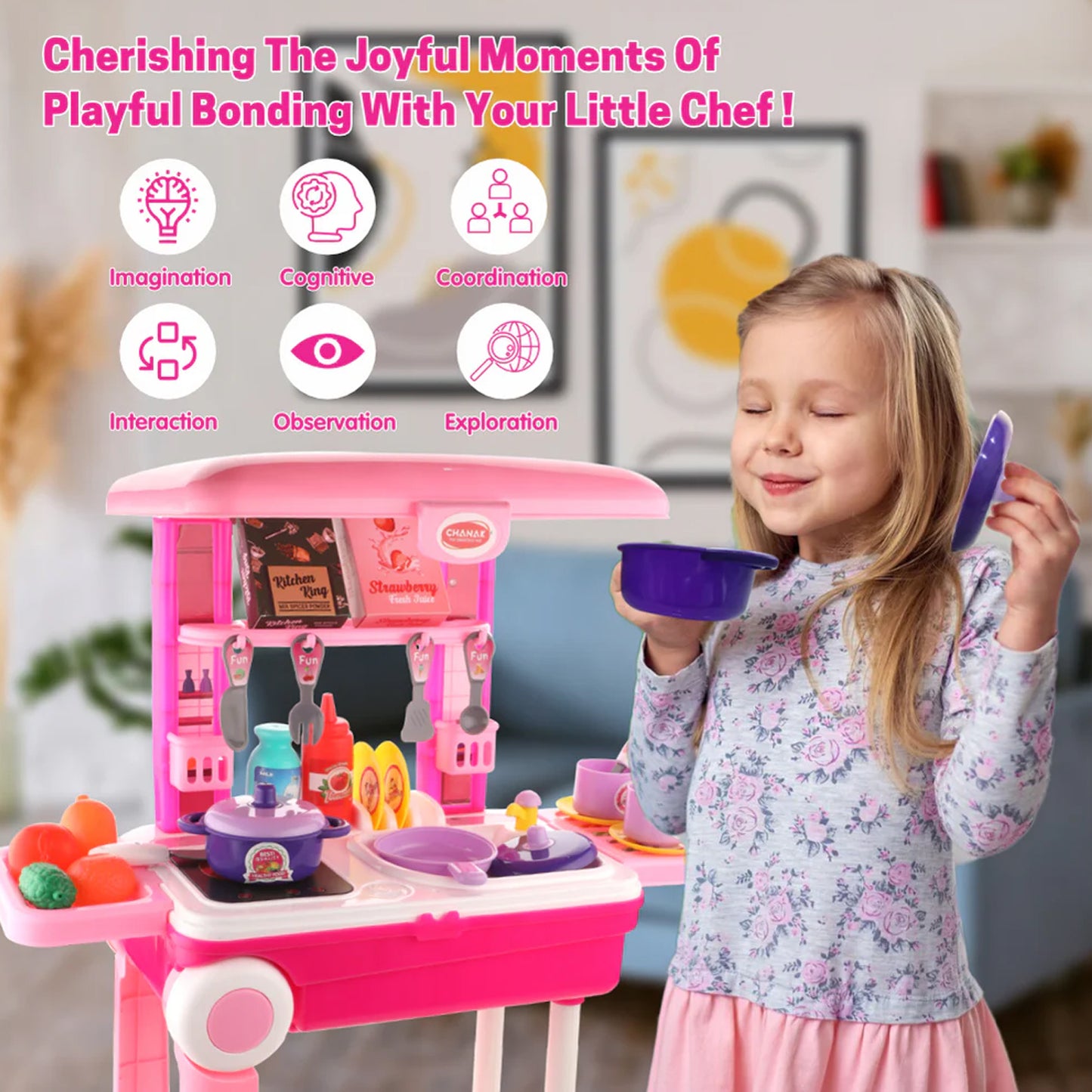 3 In 1 Kitchen Set For Kids Portable Pretend Play Toys For Kids With Suitcase (1 Set) - LootFaat
