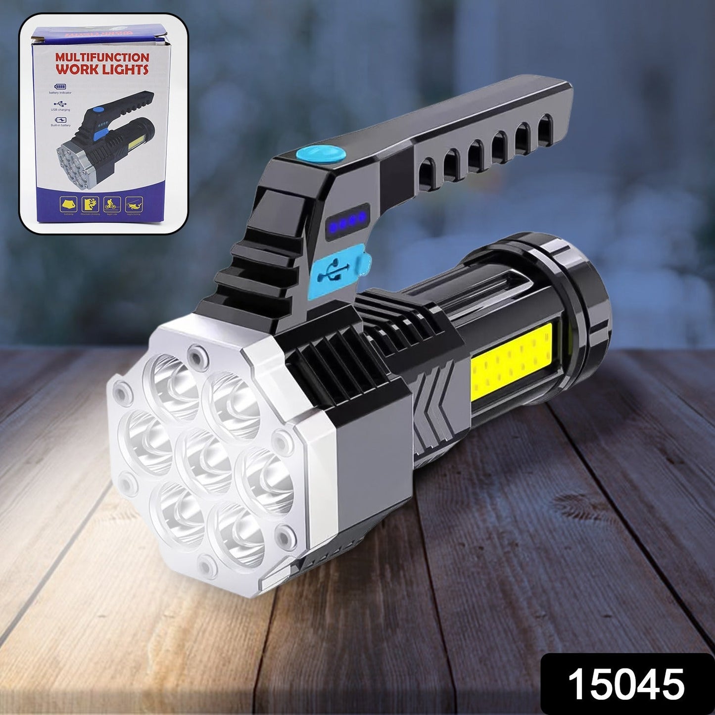 Portable Flashlight Torch Cob 7led Hand Light Usb Rechargeable Light With Side Light (1 Pc) - LootFaat