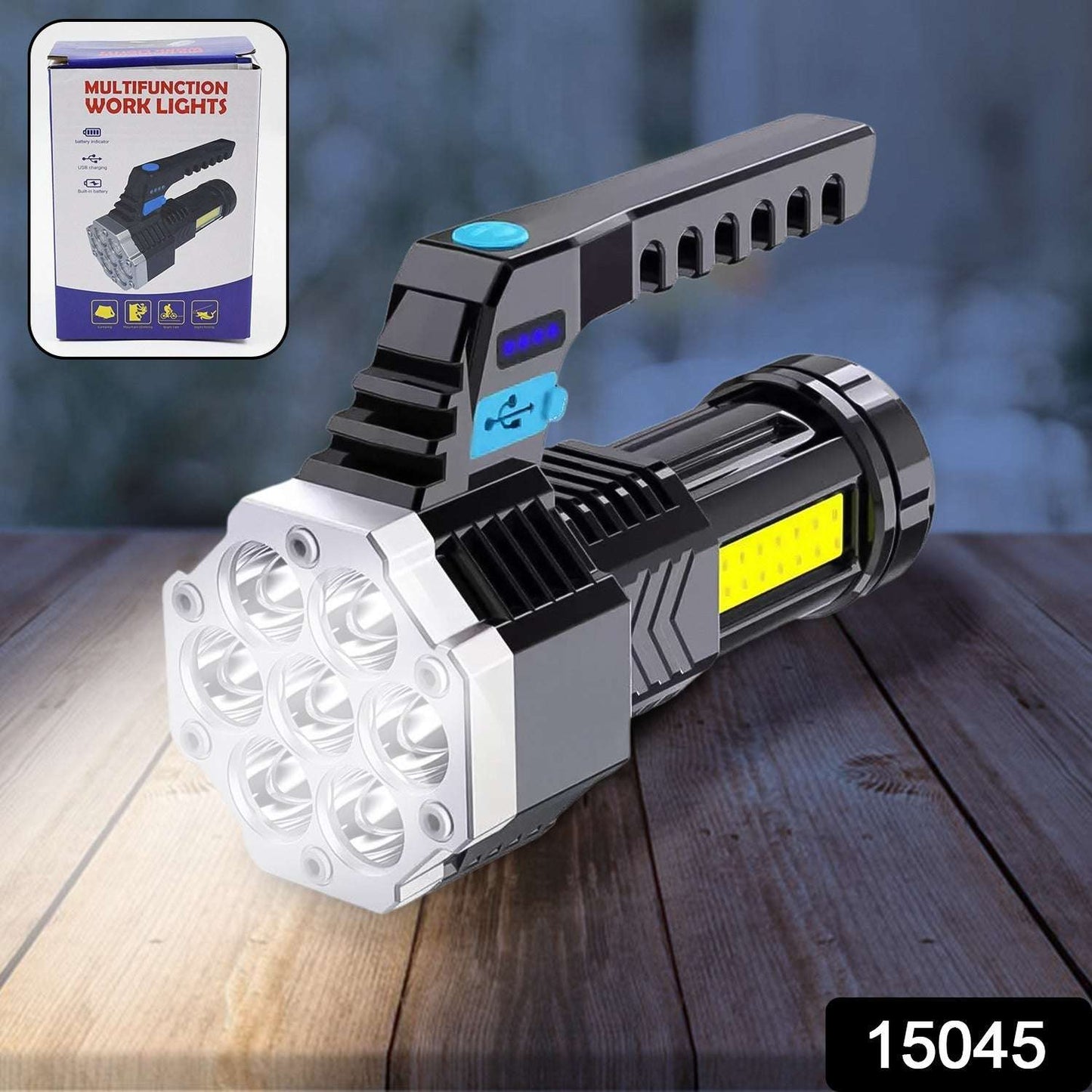 Portable Flashlight Torch Cob 7led Hand Light Usb Rechargeable Light With Side Light (1 Pc) - LootFaat