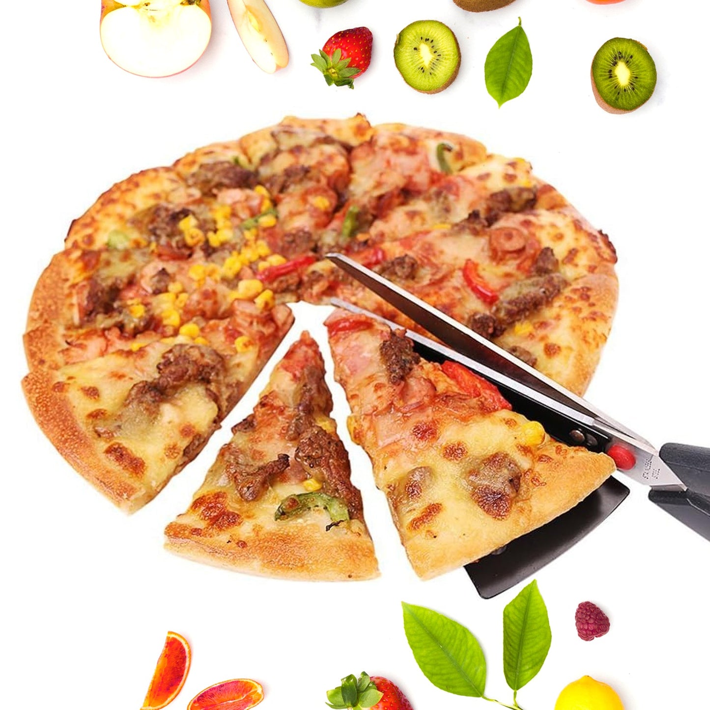 Stainless Steel Pizza Cutter Scissors Plastic Handle With Removable Spatula - LootFaat