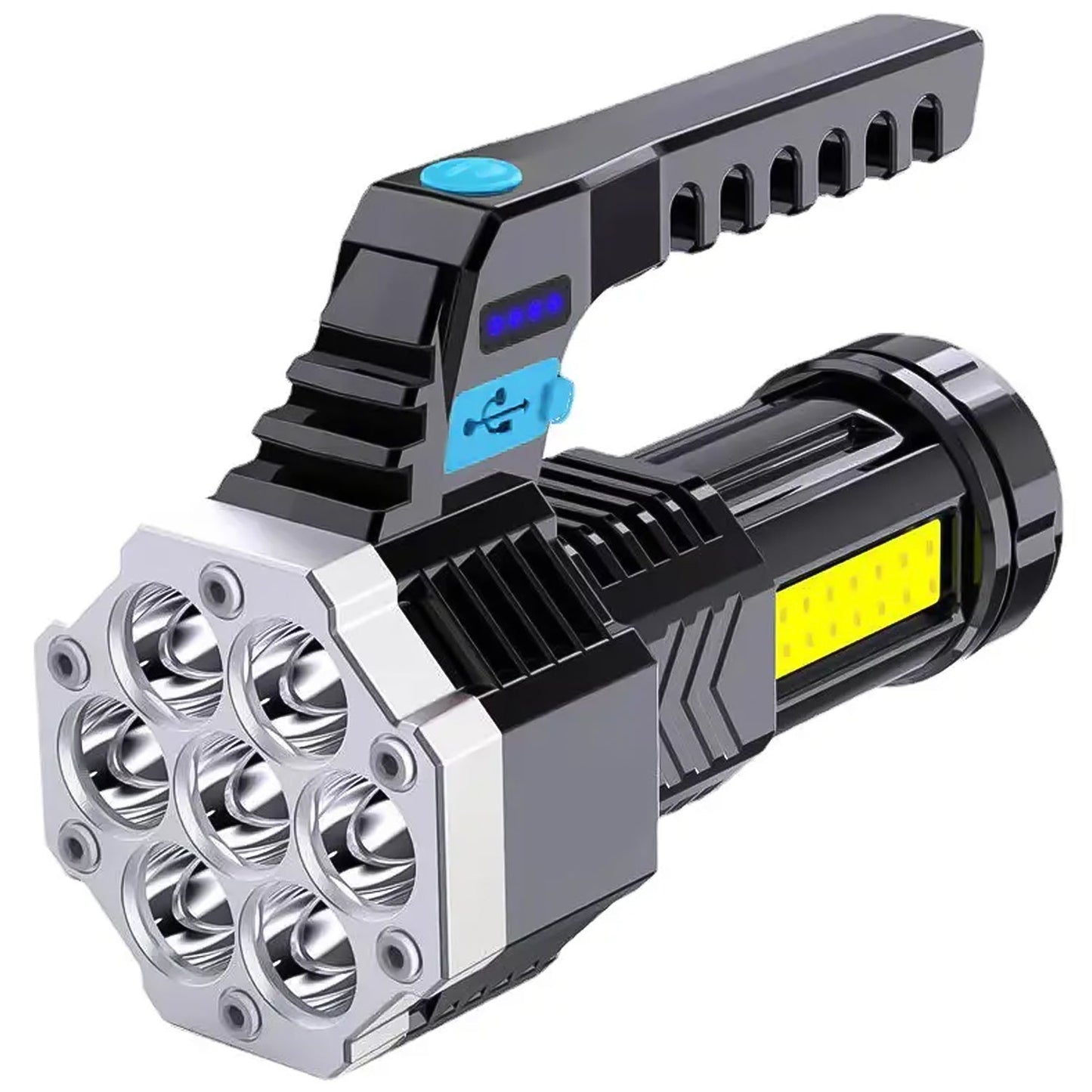 Portable Flashlight Torch Cob 7led Hand Light Usb Rechargeable Light With Side Light (1 Pc) - LootFaat