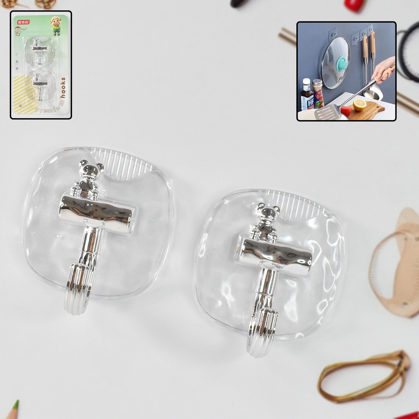 Large Plastic Self Adhesive Wall Hooks (2 Pc) - LootFaat