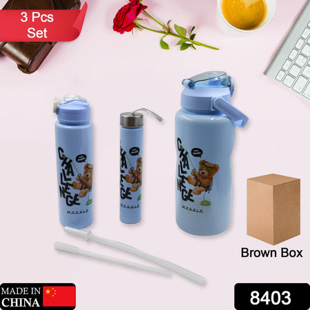 Plastic Water Bottle 3pc Set3 Different Size Bottle High Quality Water Bottle Plastic Water Bottle Bpa-free Leak-proof Cartoon Printed Design For Kids School For Fridge Office Sports School Gym Yoga (3 Pc Set) - LootFaat