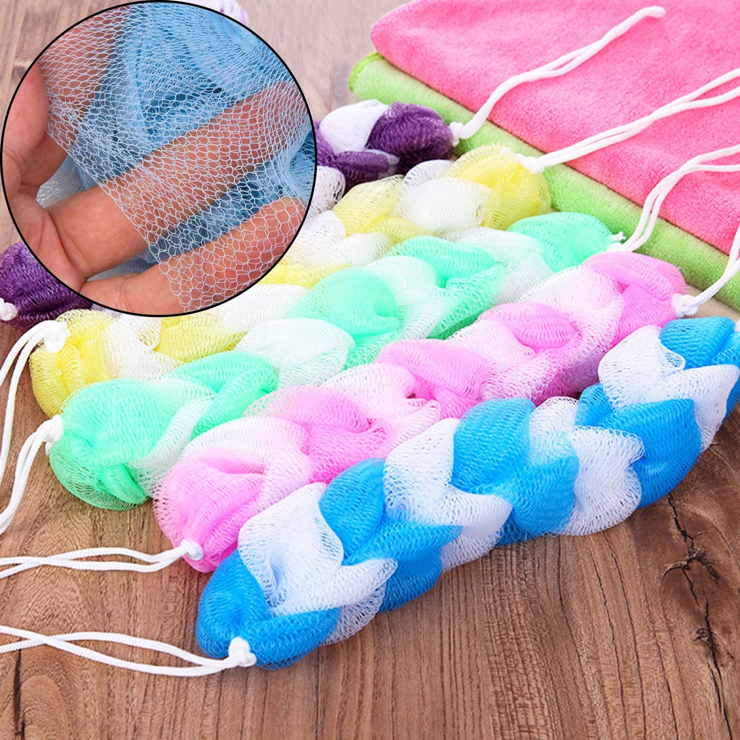 Hanging Bath Shower Long Loofah Sponge Pouf Body Scrubber Small Size (Pack Of 6) - LootFaat