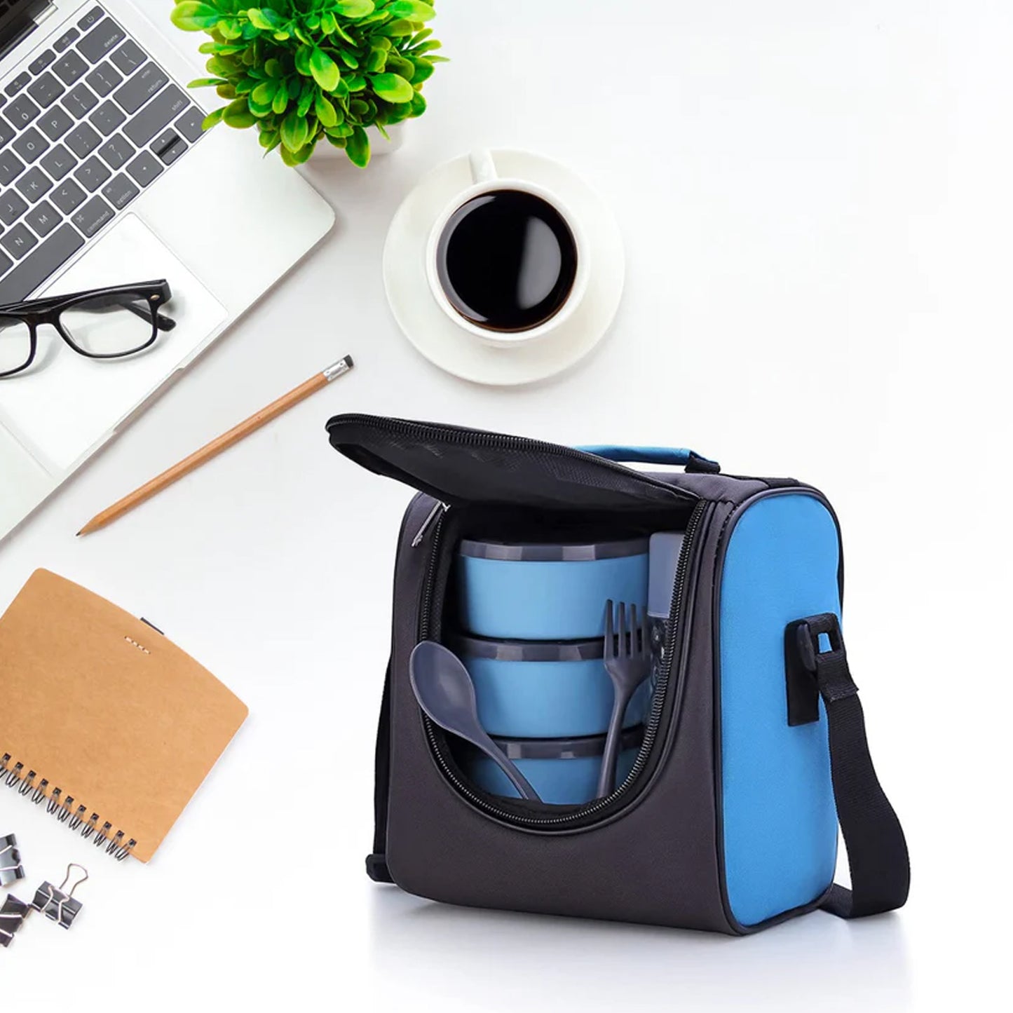 All-In-One Lunch Box with Fabric Bag, Steel Bottle & Pickle Container