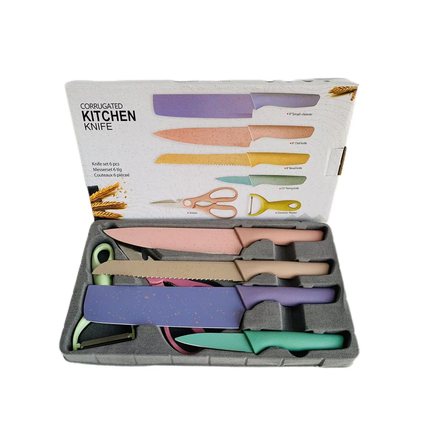 Professional Colorful Kitchen Knives Set Of 6 Pieces Non-stick Blades With High Carbon Stainless Steel Sharp Kitchen Cutting Knives Set For Slicing Paring And Cooking Chef Kitchen Knives Set - LootFaat