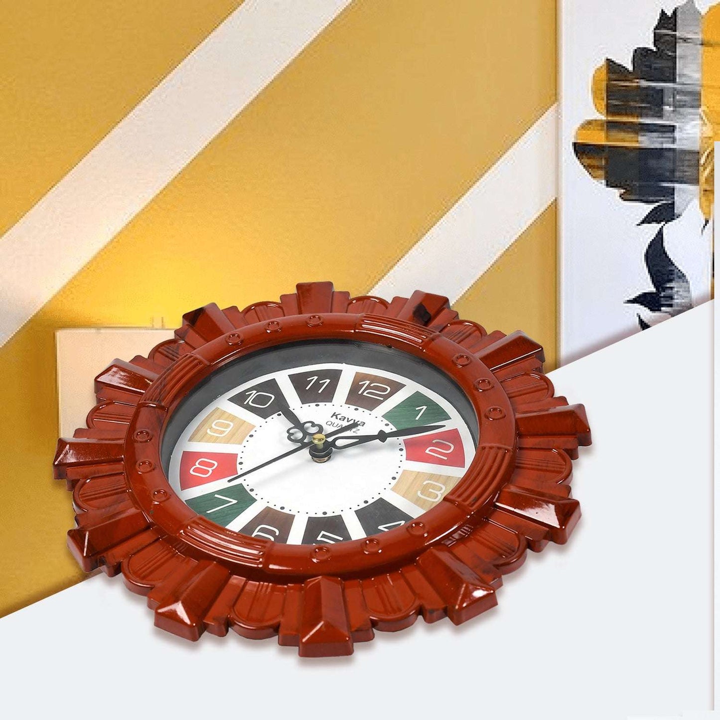 Wooden Look Designer Wall Clock Plastic Decorative Latest Wall Clock Battery Operated Round Easy To Read For Roomhomekitchenbedroomofficeschool - LootFaat