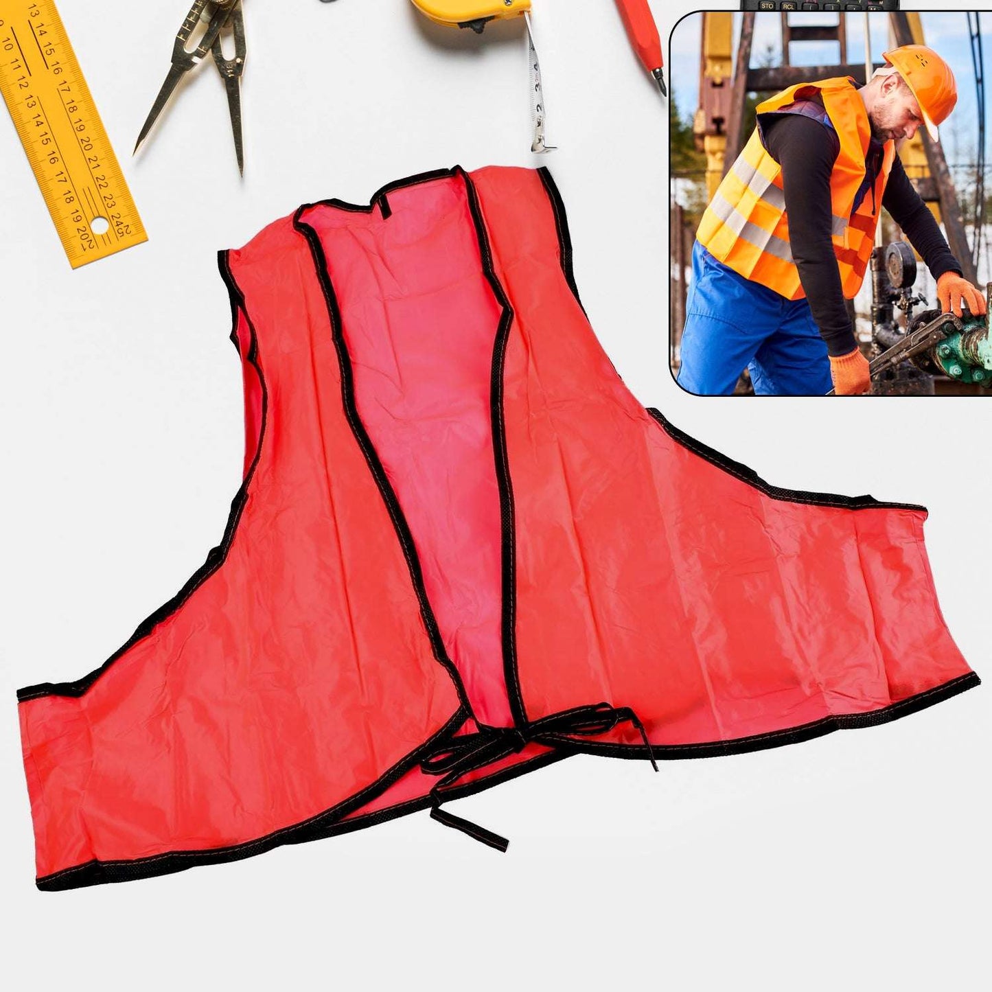 Economy Safety Vest Soft Vinyl With Tie Closure For Identifying Staff And Volunteers Adult Pvc Safety Vest High Visibility For Outdoor Operator - LootFaat
