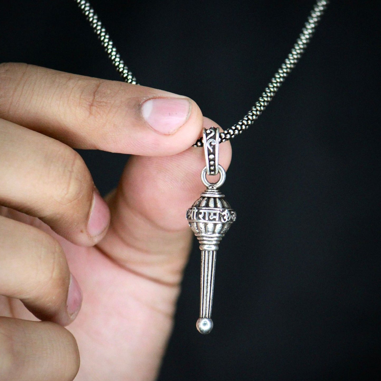 Silver Chain With Gada Pendant Locket (1 Pc) - LootFaat