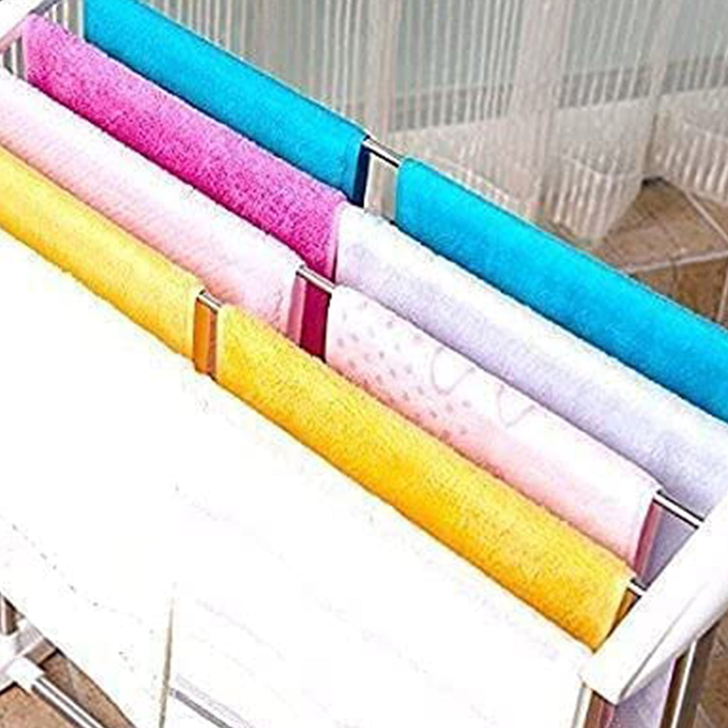 Multi-functional Single Tier Mobile Towel Foldable Rack For Cloth And Towel Stainless Steel And Plastic Made Mobile Towel And Cloth Rack Holder Indoor Outdoor Standing Movable Cloth Dryer Rack Balcony Cloth Drying Stand - LootFaat