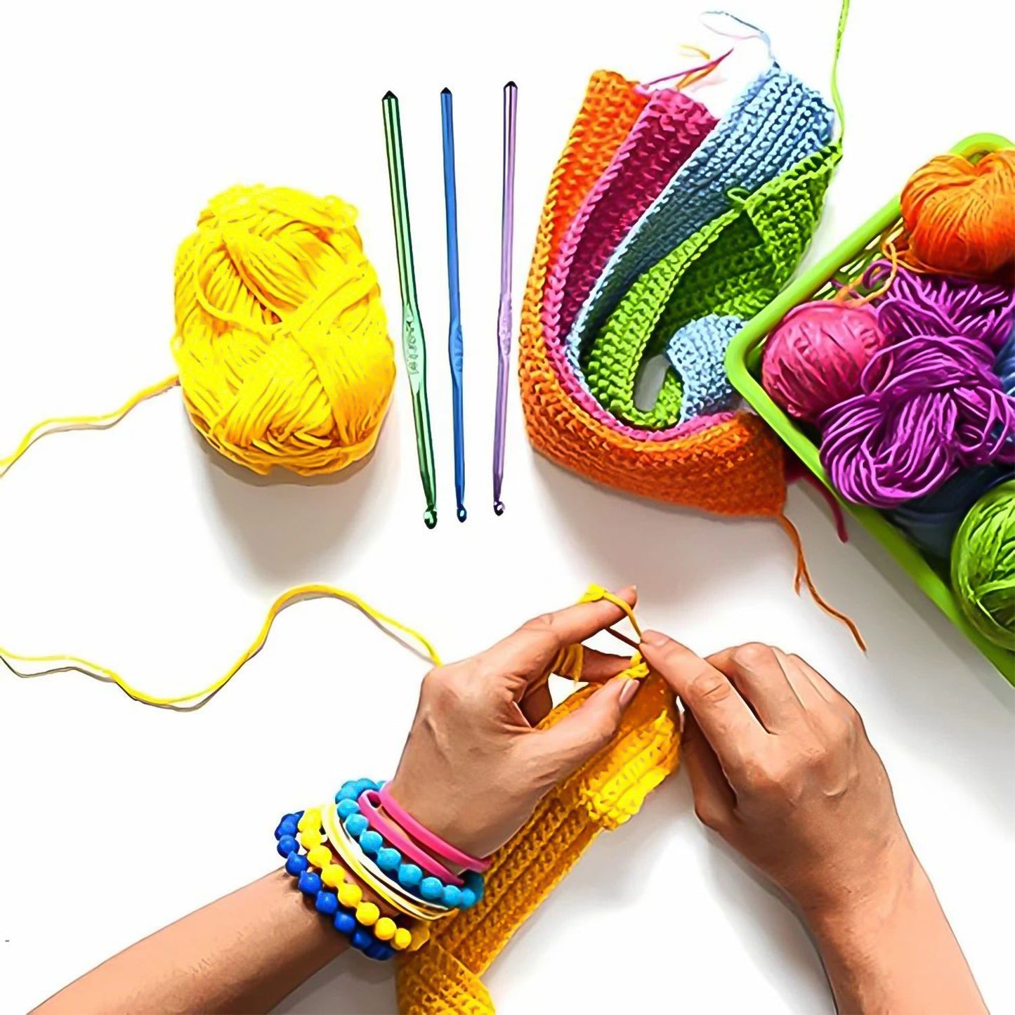Aluminium Multicolor Knitting Needles Crochet Kit (12 Pcs Set) - LootFaat